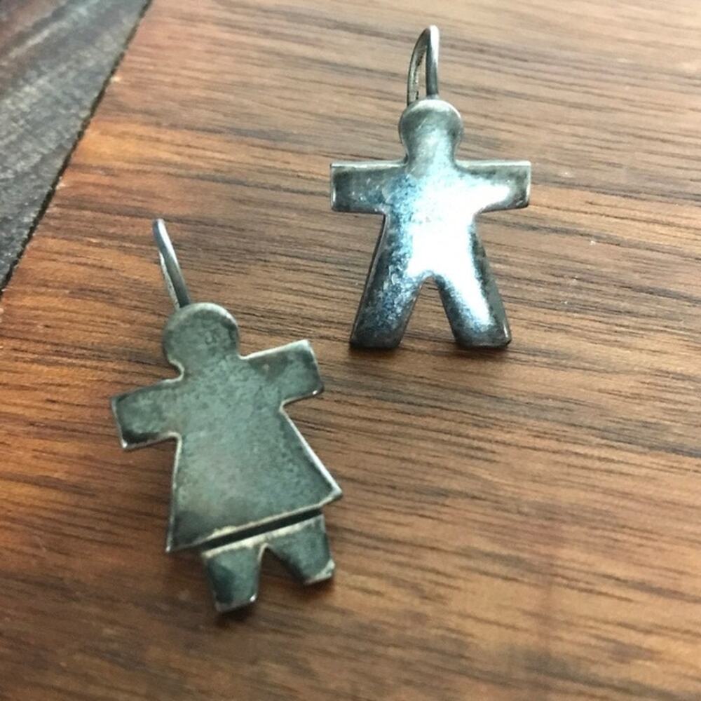 Estate Vintage 925 Mexico Sterling Silver Family Boy & Girl Figure Earrings